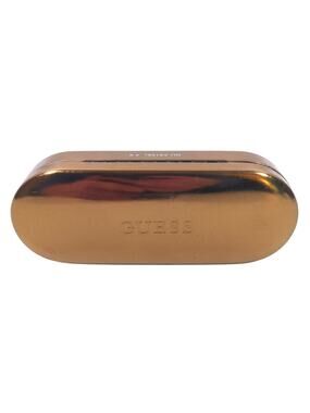 GUESS Gold Hard Eyeglass 6" Clamshell Case Glasses Holder Logo Brown Felt Lining
